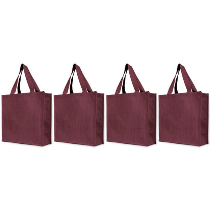 Reusable Natural Jute Bags for Wholesale – Shopping, Gifting, Wedding & Daily Use – Deep Red, Pink, Green & Orange (Set of 4)