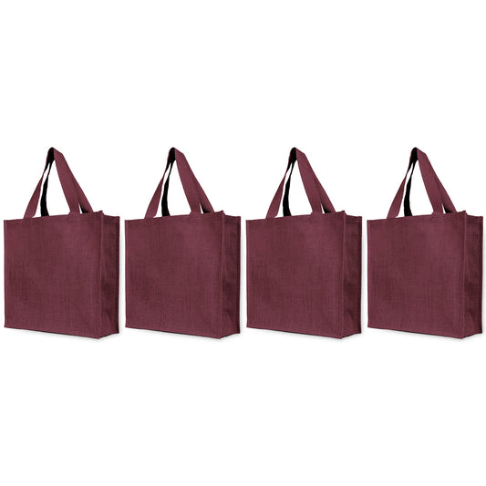 Reusable Natural Jute Bags for Wholesale – Shopping, Gifting, Wedding & Daily Use – Deep Red, Pink, Green & Orange (Set of 4)