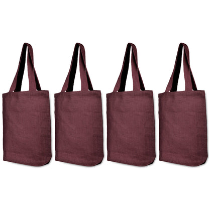 Wholesale Jute Bags for Corporate Events – Red, Pink, Green & Orange – Reusable Burlap Totes for Events & Weddings (Set of 4)
