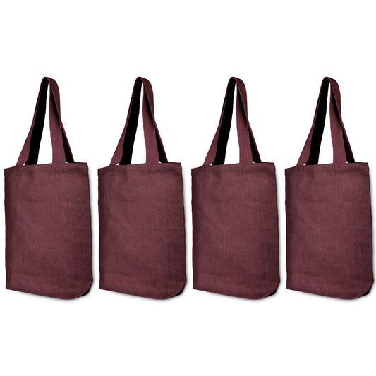 Wholesale Jute Bags for Corporate Events – Red, Pink, Green & Orange – Reusable Burlap Totes for Events & Weddings (Set of 4)