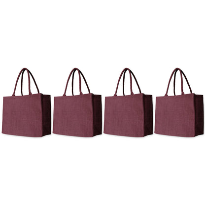 Wholesale Stylish Jute & Burlap Shopping Bags in Red, Pink, Green & Orange – Ideal for Gifting, Weddings & More (Pack of 4)