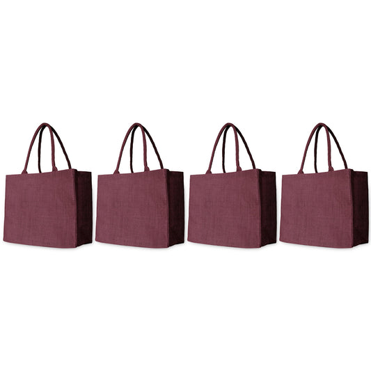 Wholesale Stylish Jute & Burlap Shopping Bags in Red, Pink, Green & Orange – Ideal for Gifting, Weddings & More (Pack of 4)