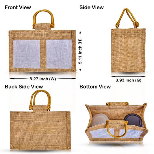 Wholesale Natural Burlap Jute Gift Bags with Cane Handles & Organza for Parties (Packs of 12)