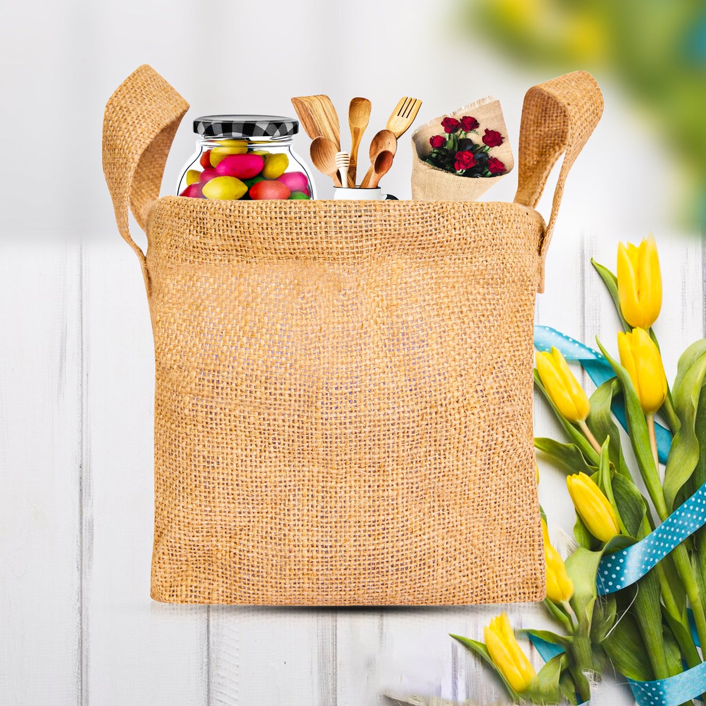 Wholesale Natural Burlap Rectangular Freestanding Jute Basket (Packs of 8)