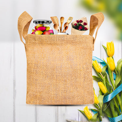 Wholesale Natural Burlap Jute Laundry Basket with handles (Packs of 8)