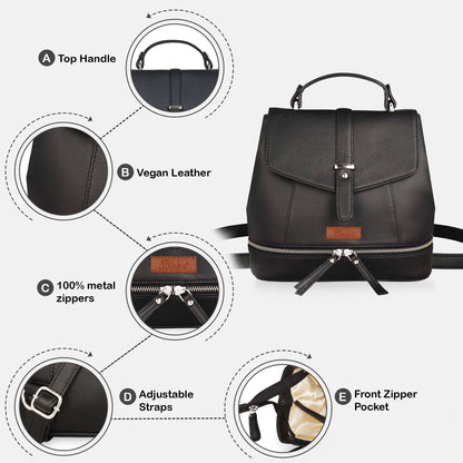 Black Vegan Leather Backpack Purse for Women – Wholesale Handbag & Shoulder Bag for Work
