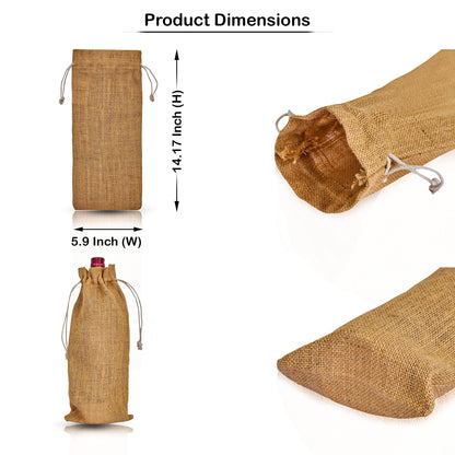 Wholesale Reusable Jute Wine Bottle Bags – Burlap Drawstring Pouches for Gifting & Events (Pack of 12)