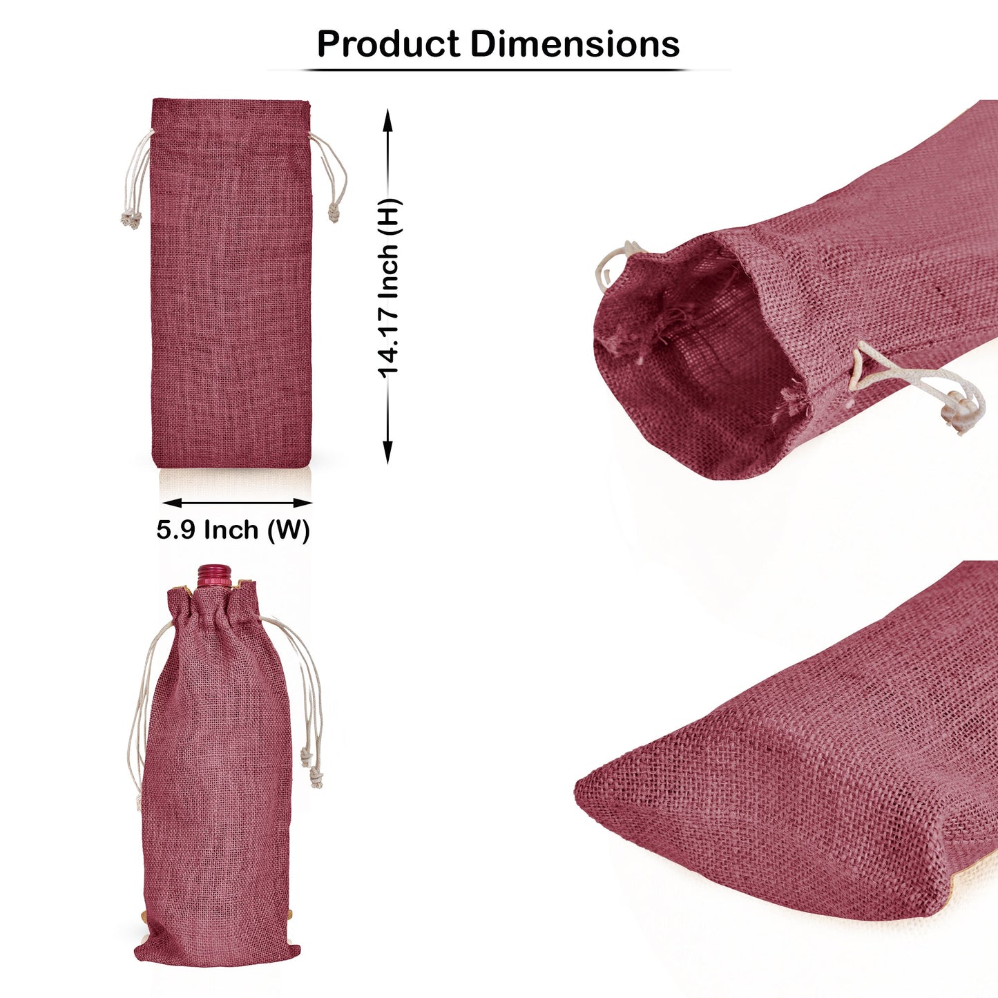 Wholesale Coloured Jute Wine Bottle Gift Pouches – Drawstring Burlap Bags for Gifting & Events (Set of 7)