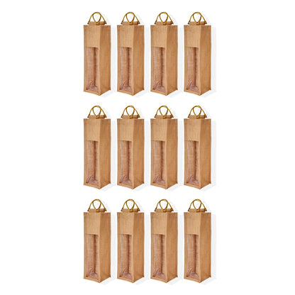 Natural Wholesale Jute Wine Bags with PVC Window – Reusable Single Bottle Bag for Weddings, Parties & Special Occasions (Set of 12)