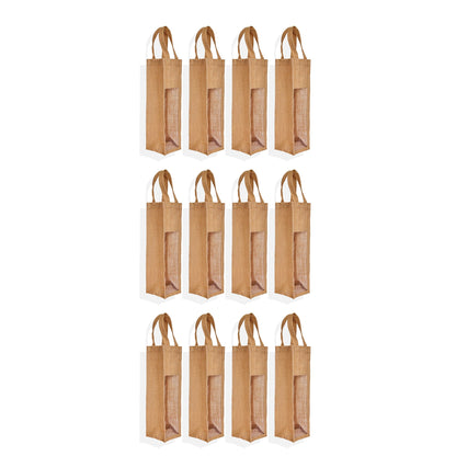 Wholesale Natural Burlap Jute Wine Gift Bags – Reusable Bottle Totes for Parties & Celebrations (Pack of 12)