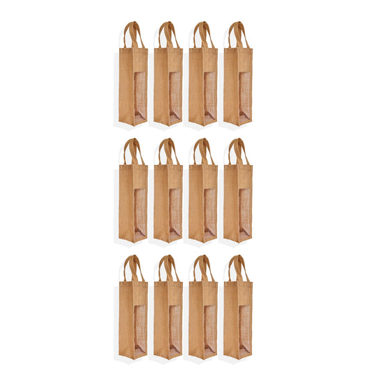 Wholesale Natural Burlap Jute Wine Gift Bags – Reusable Bottle Totes for Parties & Celebrations (Pack of 12)