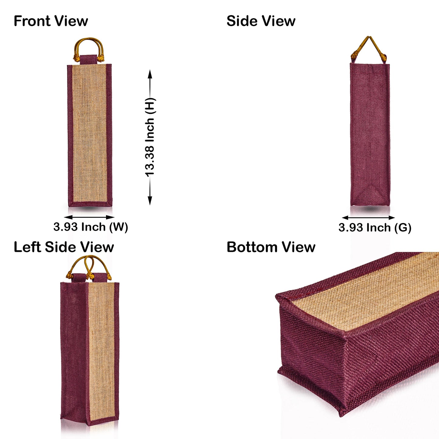Wholesale Jute Wine Gift Bags with Cane Handles – New Year, Weddings, Birthdays, Parties, Christmas & Special Occasion (Packs of 6)