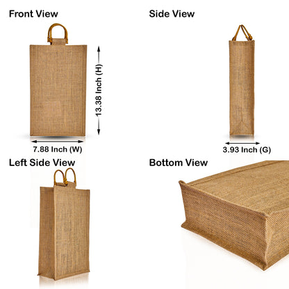 Jute Wine Gift Bags with Cane Handles – 2 Bottle Burlap Totes for Celebrations & Events, Wholesale (Pack of 12)