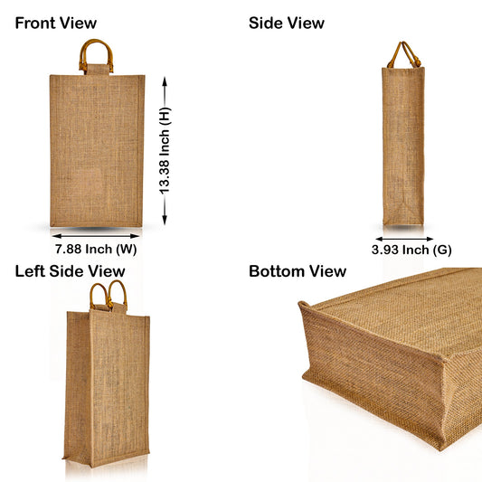 Jute Wine Gift Bags with Cane Handles – 2 Bottle Burlap Totes for Celebrations & Events, Wholesale (Pack of 12)