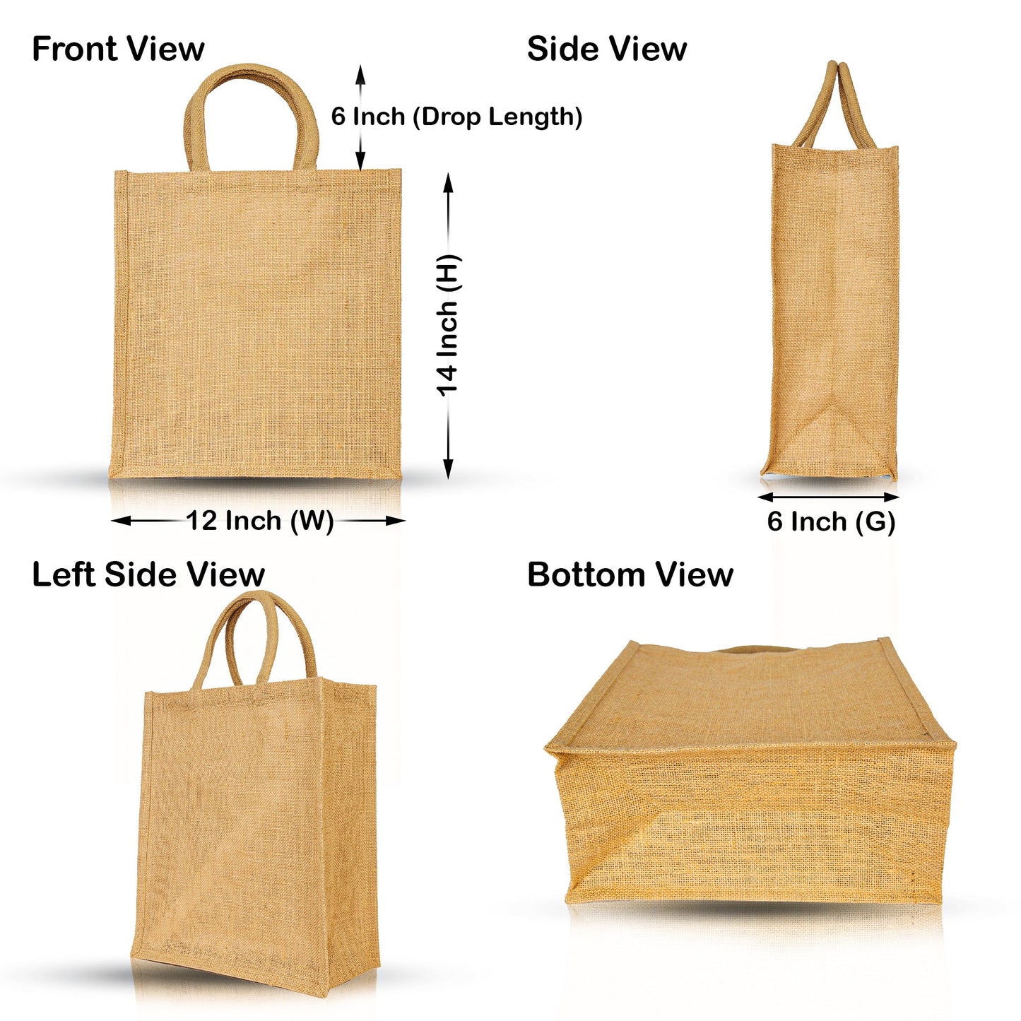 Reusable Wholesale Jute Tote Bags, Burlap DIY, Beach, Wedding Use, Promotional Shopping Bags (Packs of 12)
