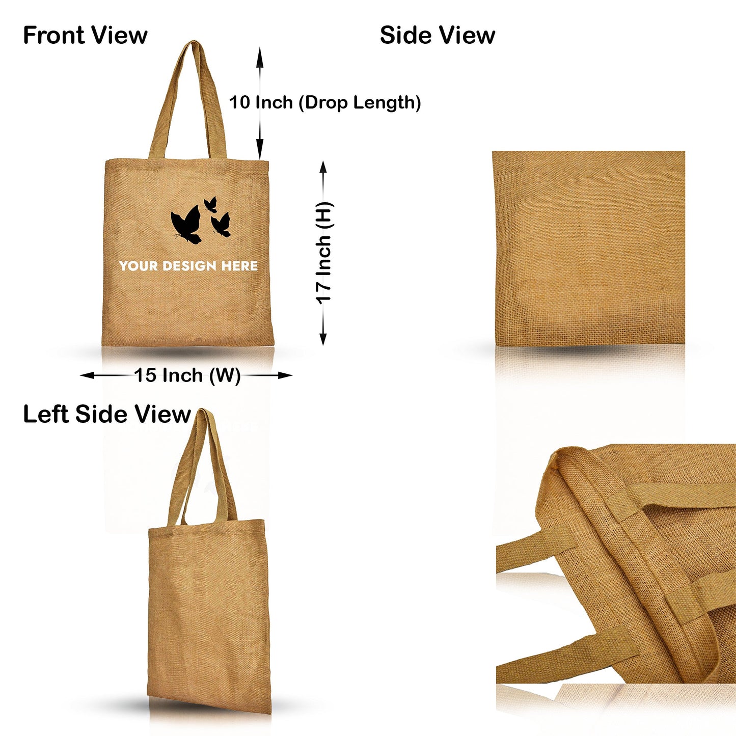 Reusable Jute Burlap Tote Bags with Handles – Wholesale Eco-Friendly Totes for Beach, Grocery, Weddings & Travel (Packs of 8)