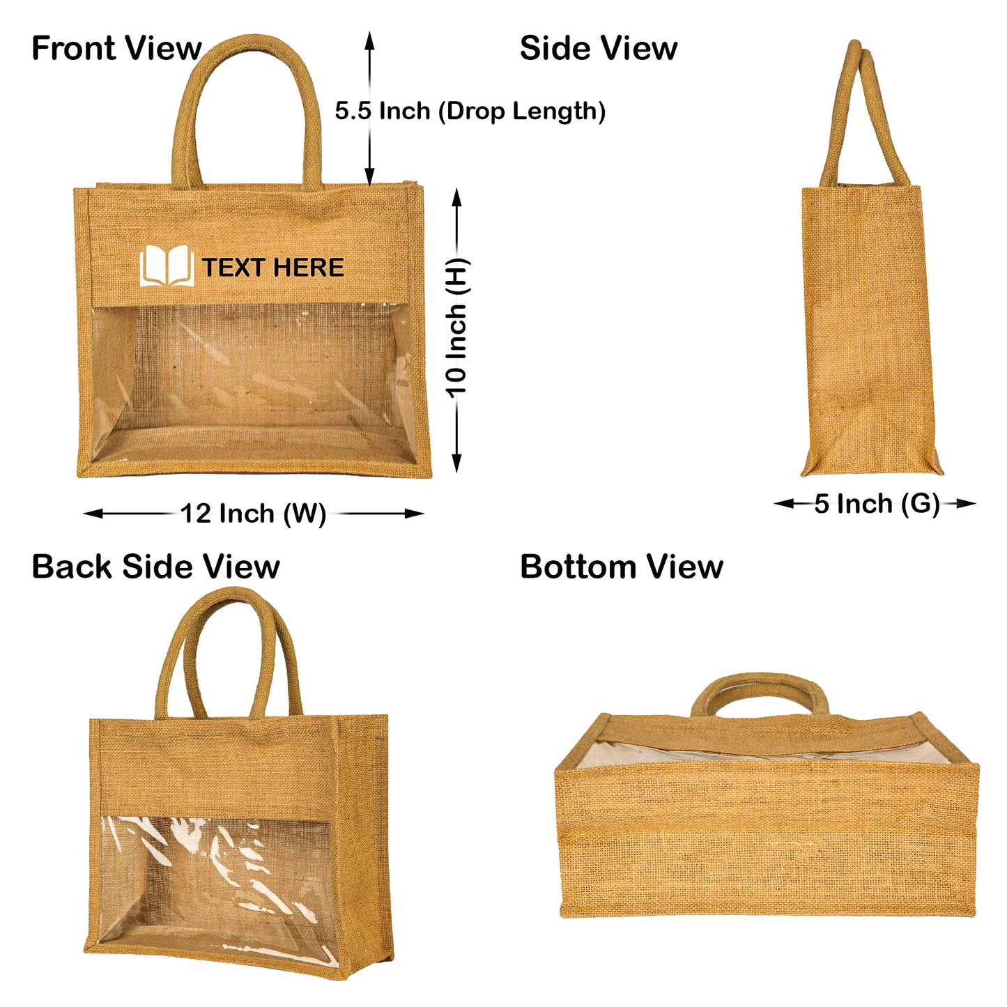 Wholesale Jute Tote Bags with PVC – Gifts for Events, Weddings, New Year, Christmas, Promotional (Set of 12)