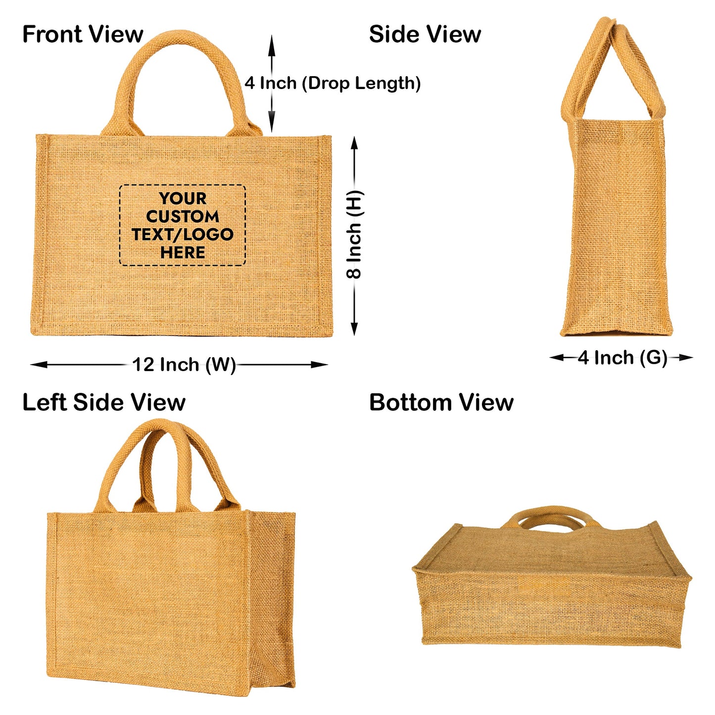 Wholesale Reusable Jute Tote Bags – Ideal for Shopping, Groceries, Bridesmaids, DIY, Weddings, Beach Trips & More. (Packs of 8)