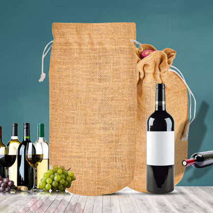 Wholesale Natural Jute Wine Bottle Bags – Burlap Gift Pouches for Celebrations & Events (Pack of 12)