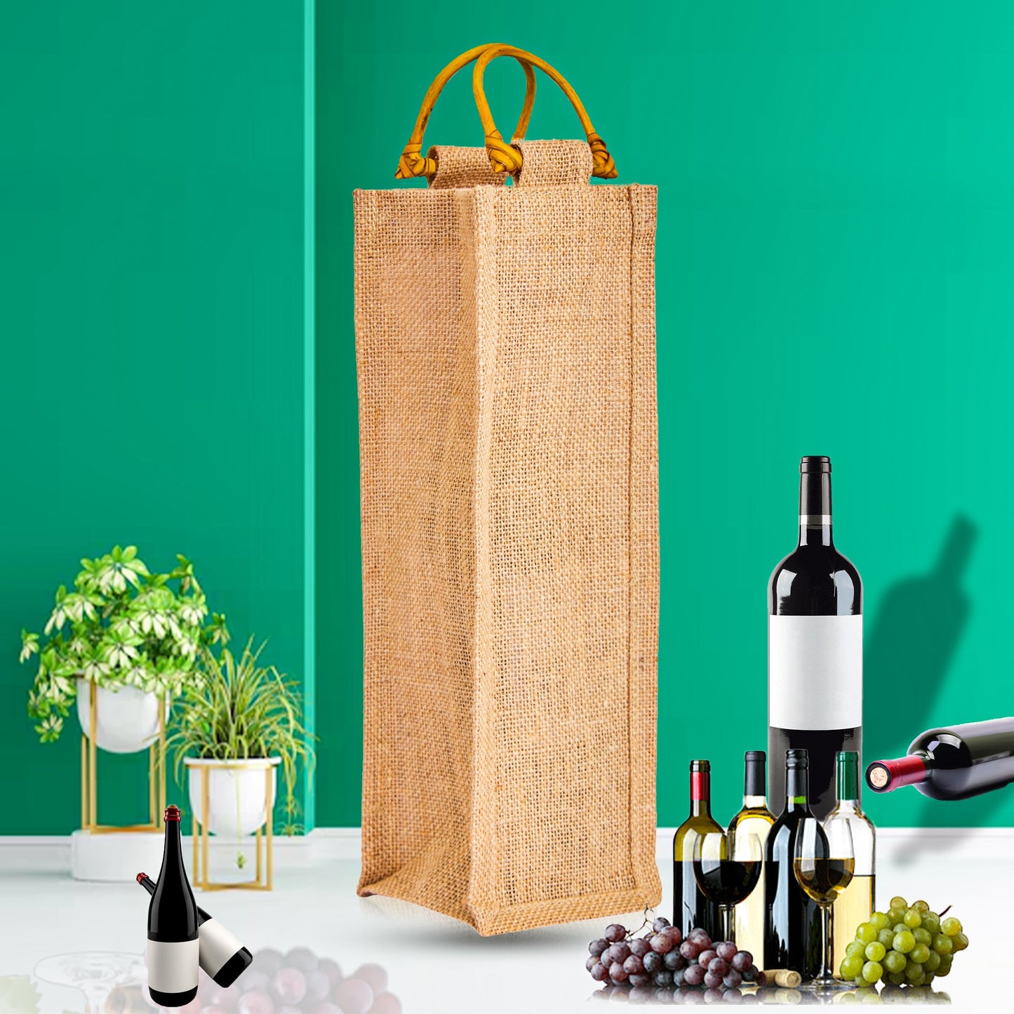 Jute Wine Gift Bags – Wholesale Reusable Bottle Pouches for Parties & Gifting (Pack of 12)