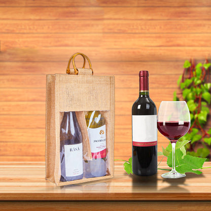 Wholesale Burlap Wine Gift Bags with PVC – Reusable for Events & Special Occasions (Pack of 12)