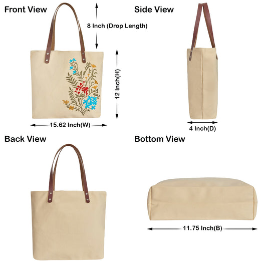 Wholesale Floral Embroidered Canvas Carry Tote with Leather