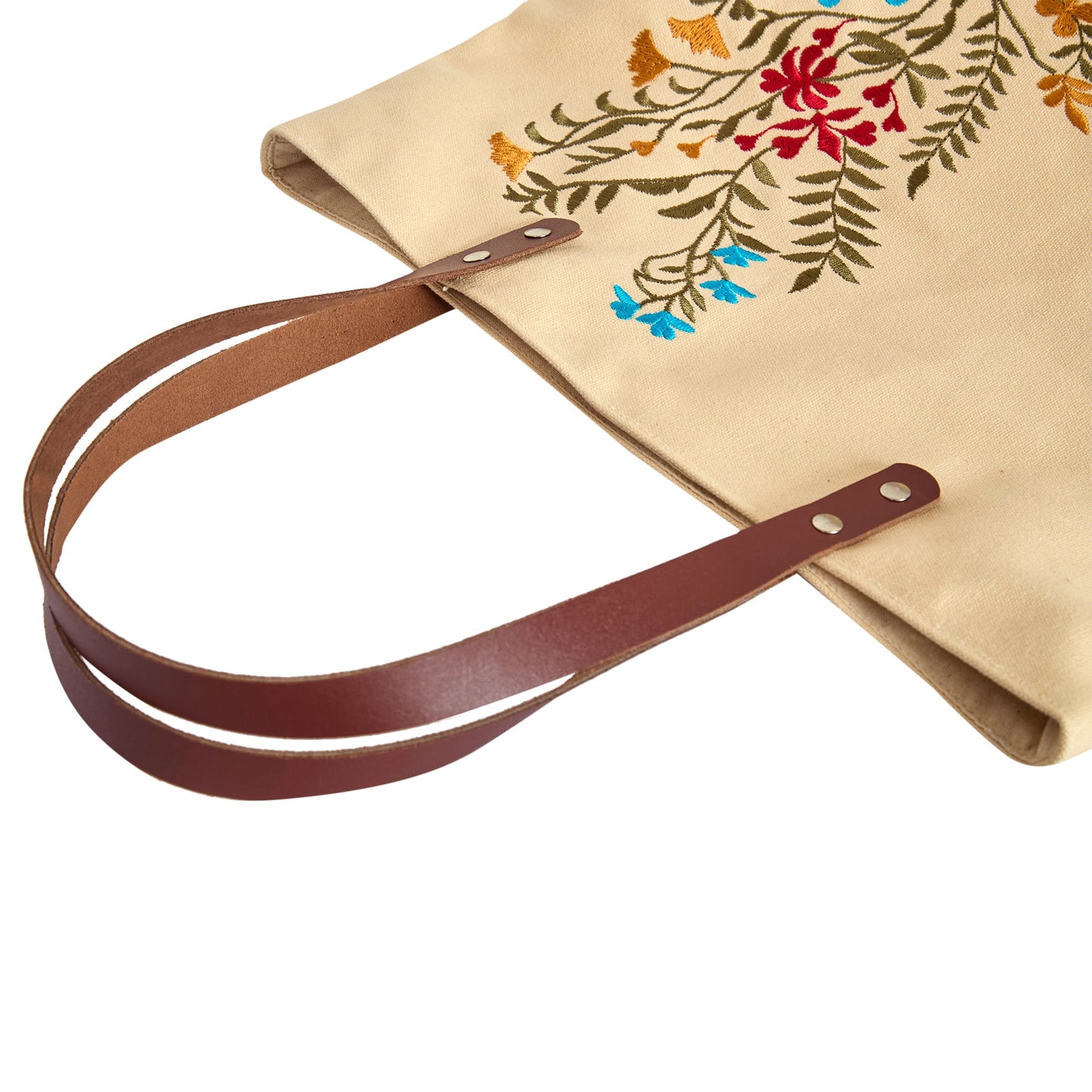 Wholesale Floral Embroidered Canvas Carry Tote with Leather