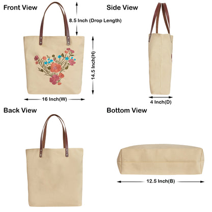 Wholesale Colorful Floral Embroidered Canvas Tote with Leather