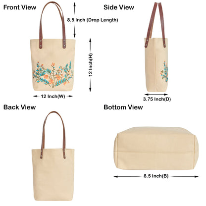 Wholesale Floral Embroidered Canvas Shoulder Tote with Leather