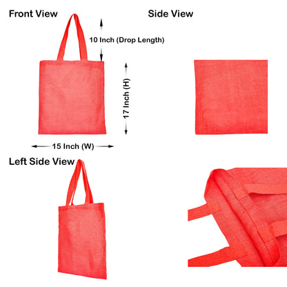 Wholesale Colorful Jute Tote Bags  – Red, Pink, Green & Orange – Reusable for Gifts, Beach, Weddings & Shopping (Set of 4)
