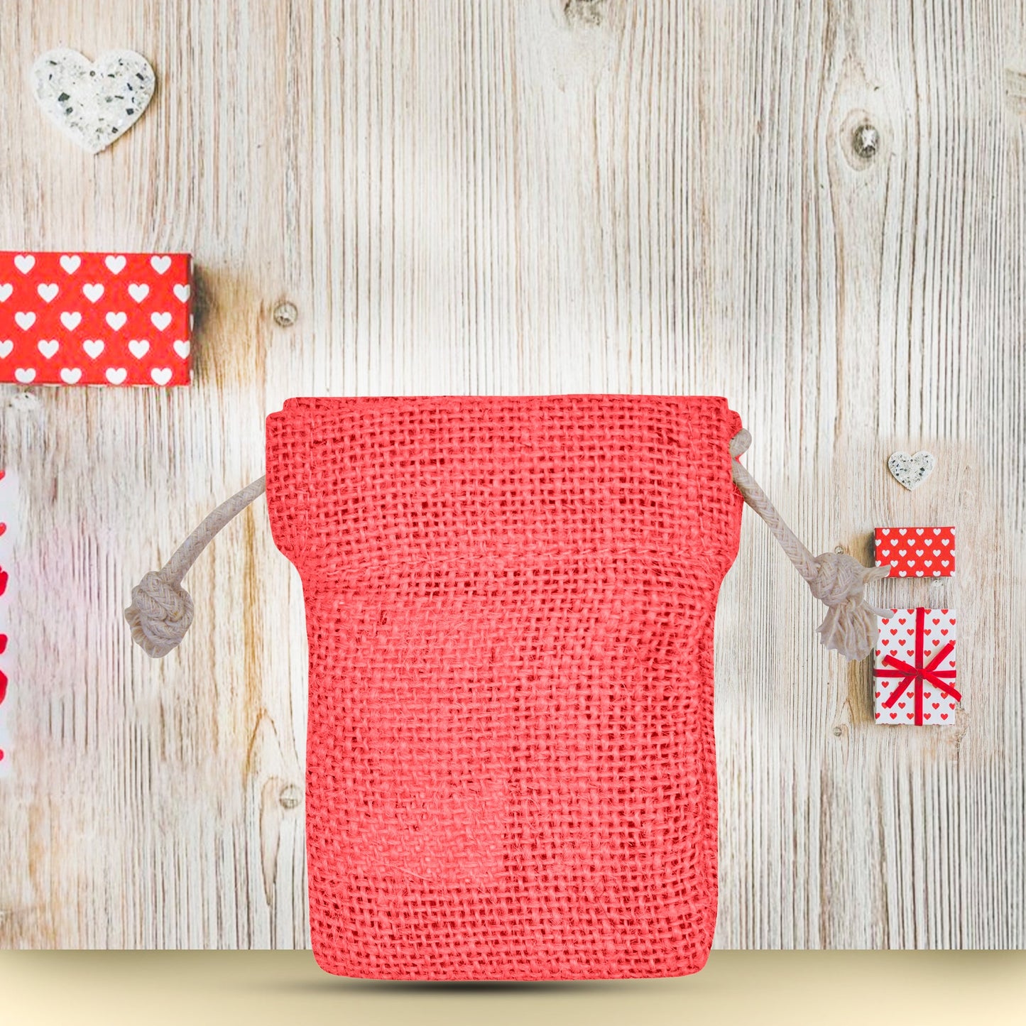 Wholesale Coloured Burlap Drawstring Jute Gift Bags for Party  (8 PCS)