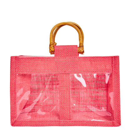 Wholesale Colourful Burlap Jute Gift Bags with Cane Handles (Packs of 7)