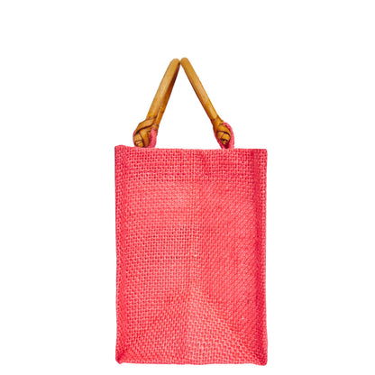 Wholesale Colourful Burlap Jute Gift Bags with Cane Handles (Packs of 7)