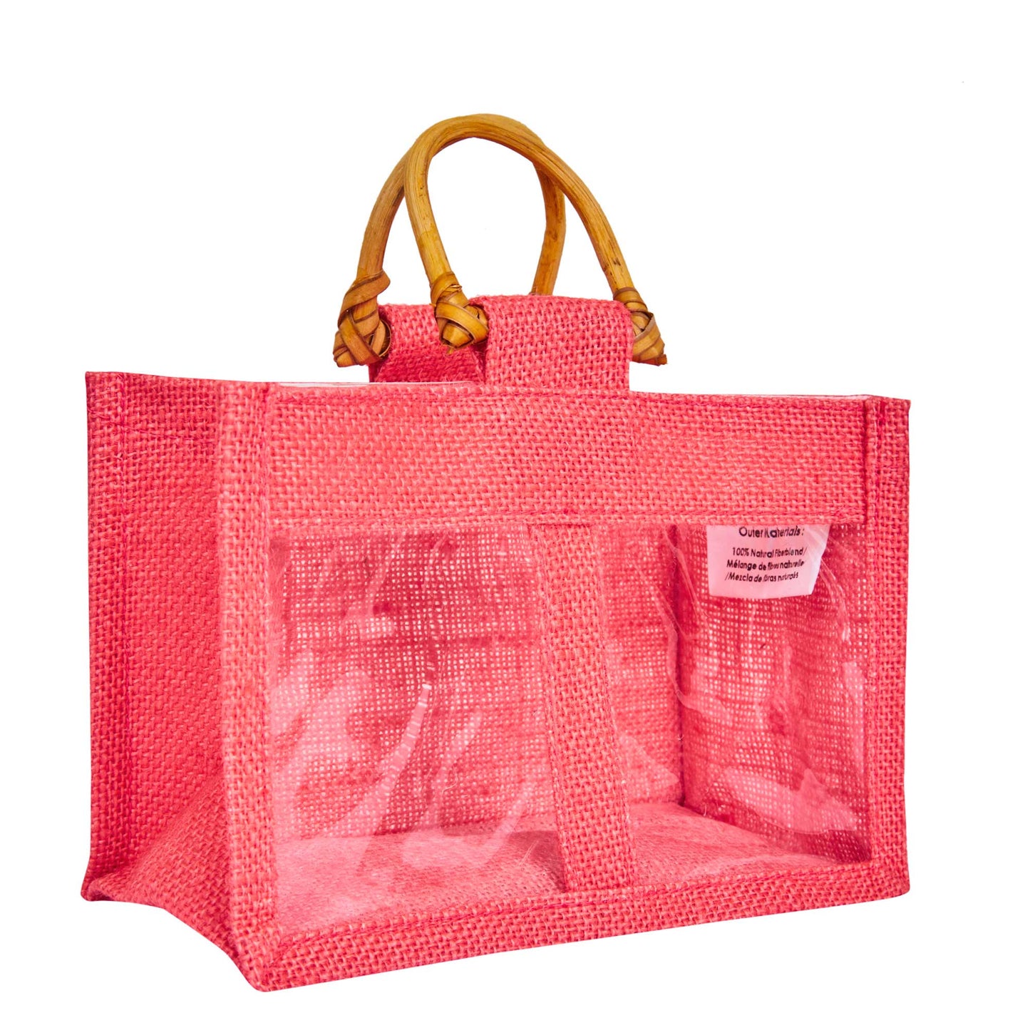Wholesale Colourful Burlap Jute Gift Bags with Cane Handles (Packs of 7)