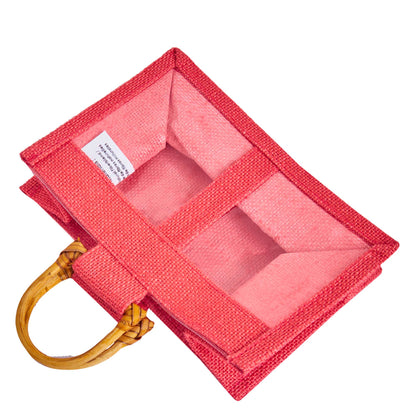 Wholesale Colourful Burlap Jute Gift Bags with Cane Handles (Packs of 7)