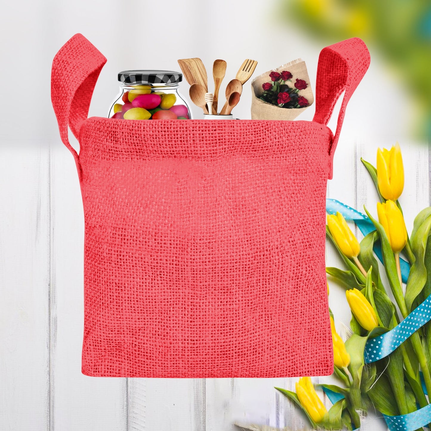 Wholesale Coloured Rectangular Burlap Jute Storage Basket (Packs of 4)