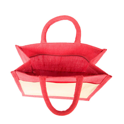 Jute Shopping Bags in Red, Green, Orange & Pink – Wholesale Burlap Totes for Weddings, Holidays & Daily Use (Set of 4)