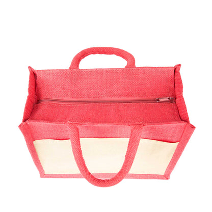 Jute Shopping Bags in Red, Green, Orange & Pink – Wholesale Burlap Totes for Weddings, Holidays & Daily Use (Set of 4)