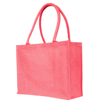 Jute Tote Bags for Wholesale – Shopping, Gifting, Weddings, Travel & Promotional Use – Deep Red, Pink, Green & Orange (Set of 4)