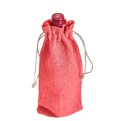Wholesale Coloured Jute Wine Bottle Gift Pouches – Drawstring Burlap Bags for Gifting & Events (Set of 7)