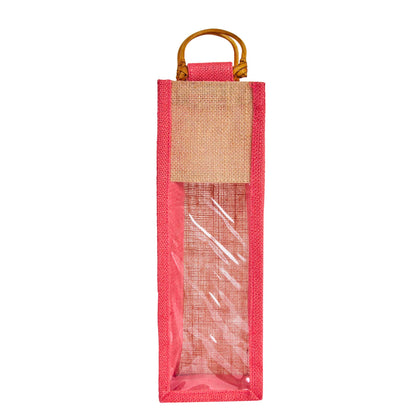 Jute Wine Gift Bags with PVC Window – Wholesale Single Bottle Carriers for Weddings & Events (Pack of 6)