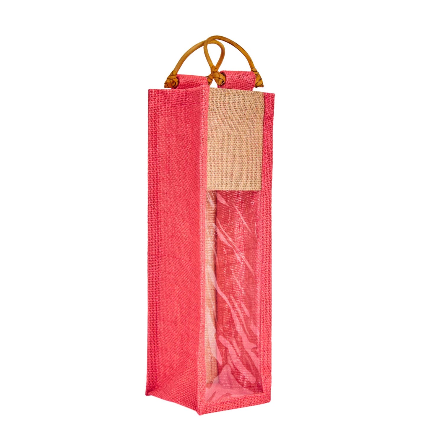 Jute Wine Gift Bags with PVC Window – Wholesale Single Bottle Carriers for Weddings & Events (Pack of 6)