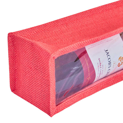 Jute Wine Gift Bags with PVC Window – Wholesale Single Bottle Carriers for Weddings & Events (Pack of 6)