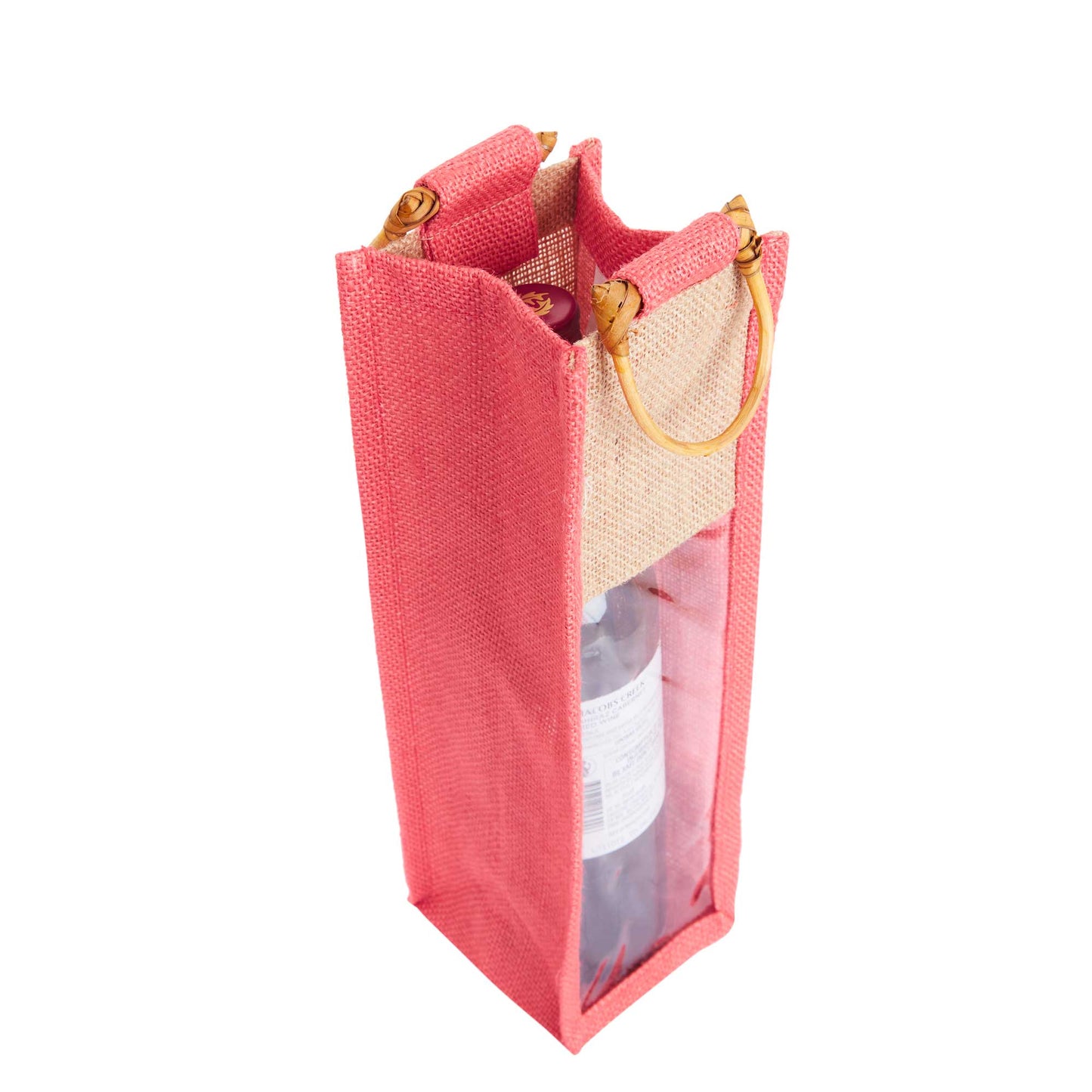 Jute Wine Gift Bags with PVC Window – Wholesale Single Bottle Carriers for Weddings & Events (Pack of 6)