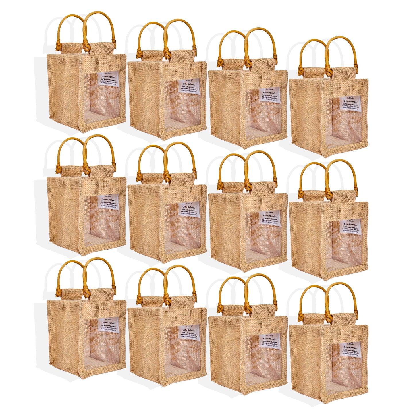 Wholesale Natural Burlap Gift Bags with PVC for Gift Hampers & Events (Packs of 12)