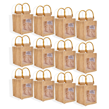 Wholesale Natural Burlap Gift Bags with PVC for Gift Hampers & Events (Packs of 12)