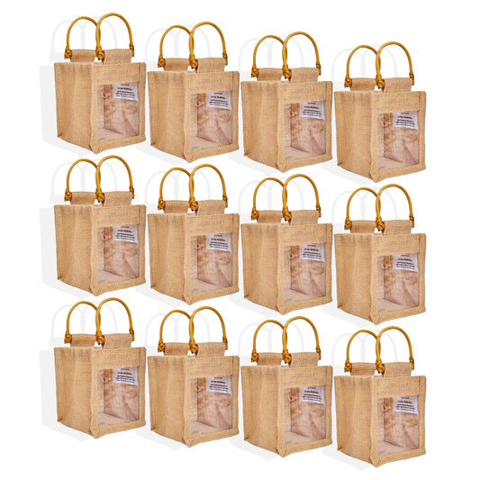 Wholesale Natural Burlap Gift Bags with PVC for Gift Hampers & Events (Packs of 12)