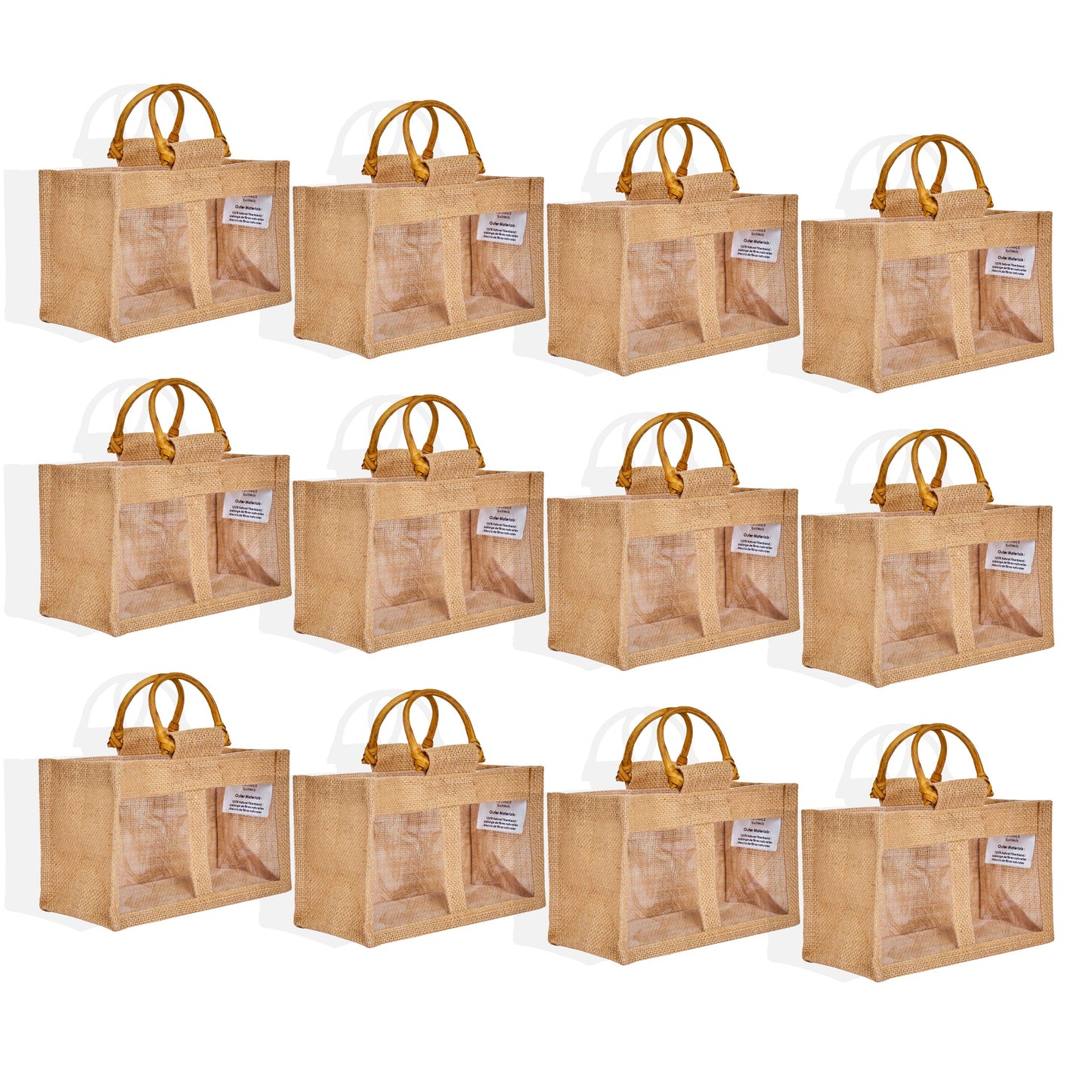 Wholesale Reusable Natural Burlap Jute Gift Bags with PVC for Events (Packs of 12)