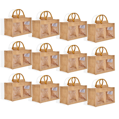 Wholesale Reusable Natural Burlap Jute Gift Bags with PVC for Events (Packs of 12)