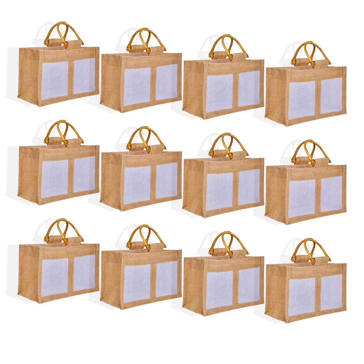 Wholesale Natural Burlap Jute Gift Bags with Cane Handles & Organza for  Parties (Packs of 12)